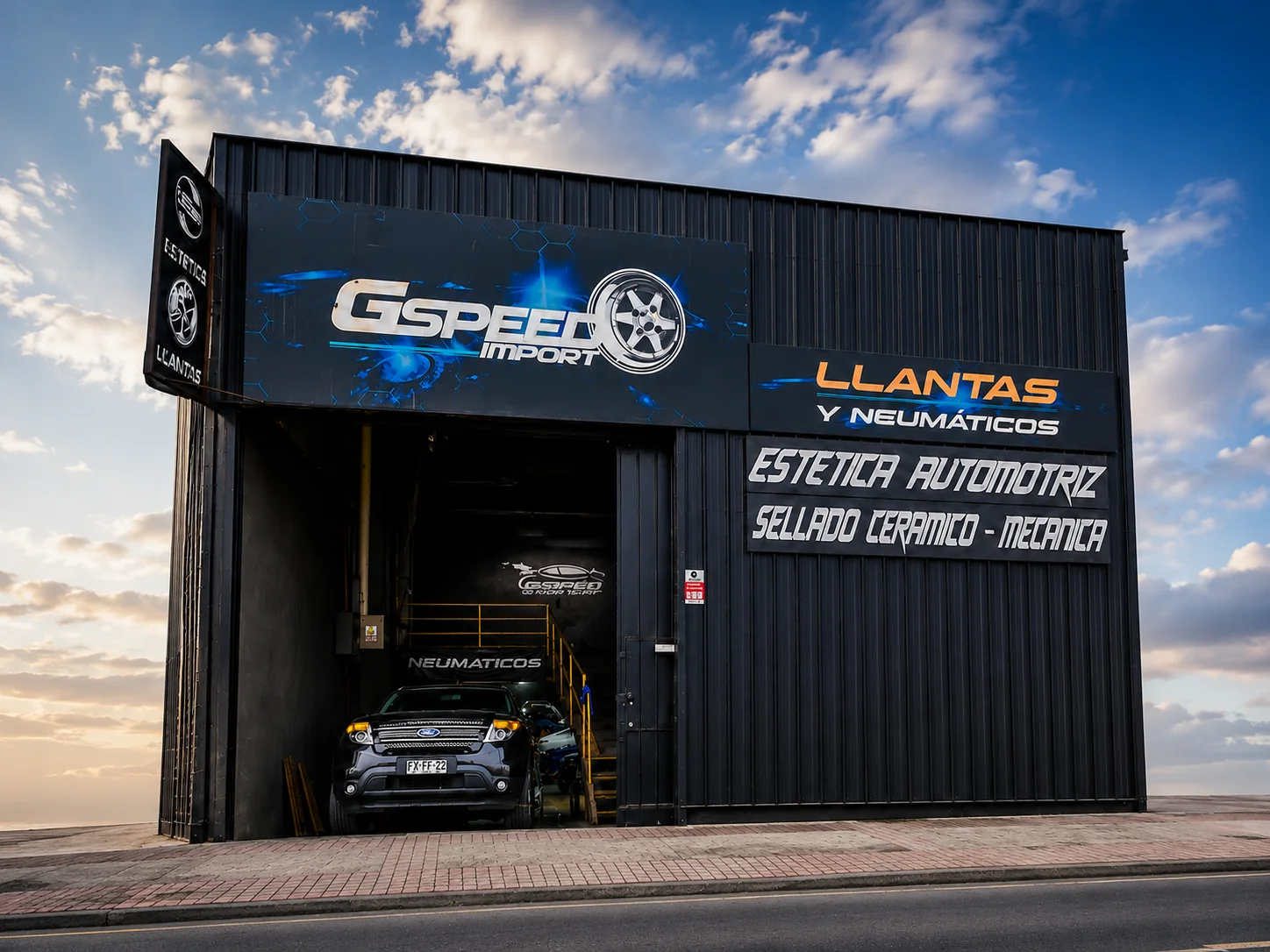 Exterior del centro automotriz GSpeed Chile en Antofagasta